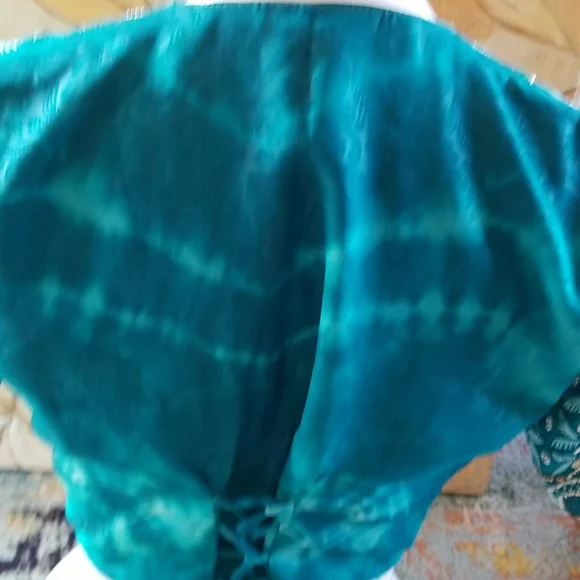 BEAUTIFUL Embroidery Beaded Ethnic Turquoise Silk SS Vintage Crop Top Jacket - Picture 7 of 16